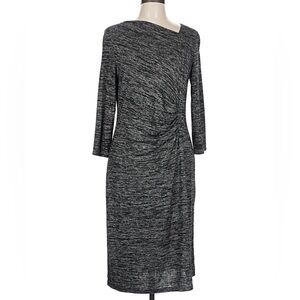 Talbots Ruched Asymmetrical Neck Midi Dress Women’s Dark Charcoal Medium